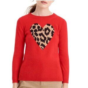 Philosophy Red Cashmere Sweater Leopard Heart Crewneck Pullover Size S Coquette